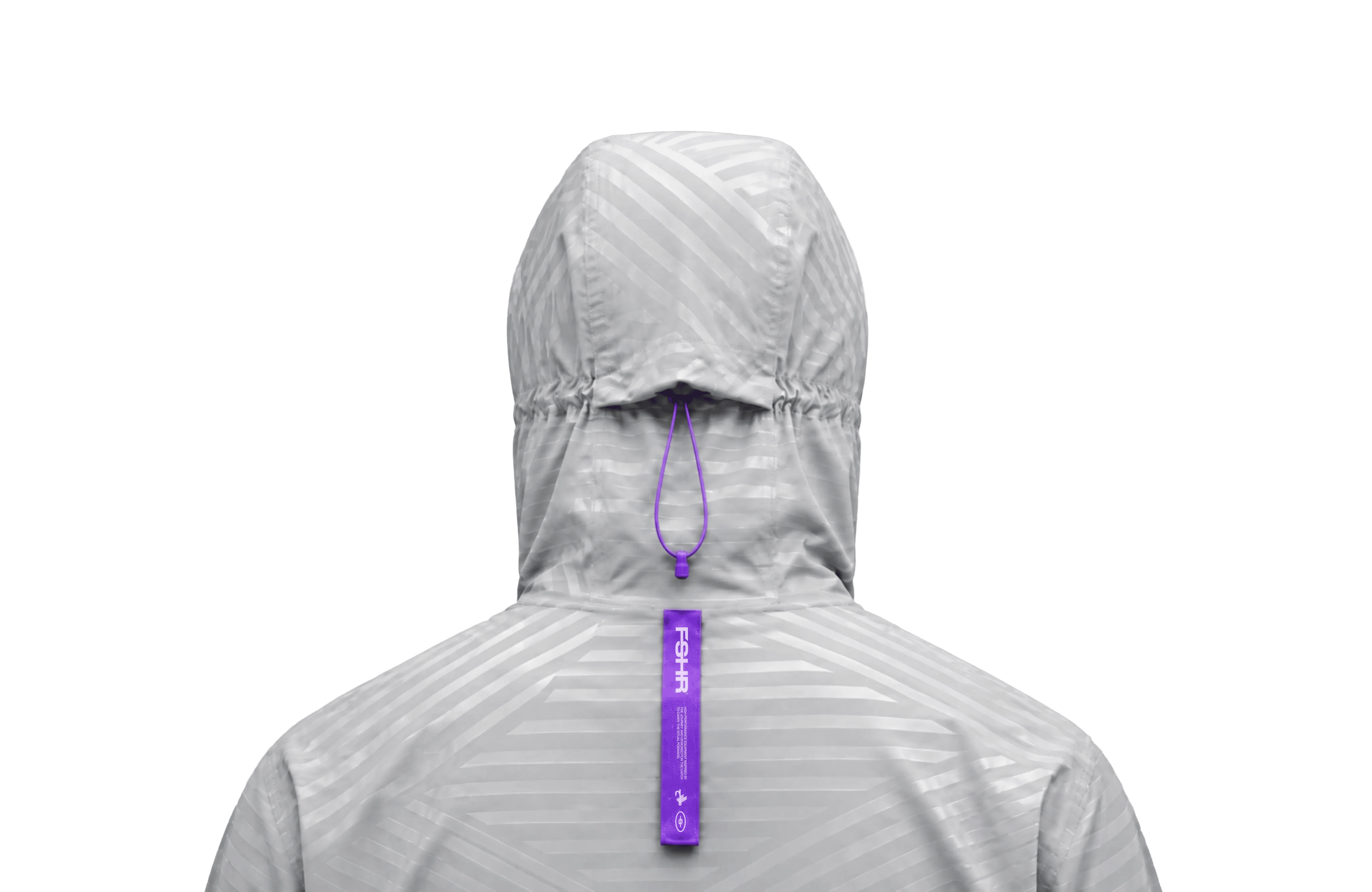 Back of a technical FSHR jacket with purple brand details